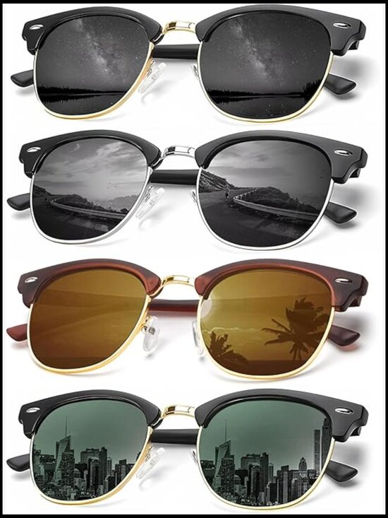 Men Women Polarized Sunglasses Semi-Rimless Retro Driving UV Blocking